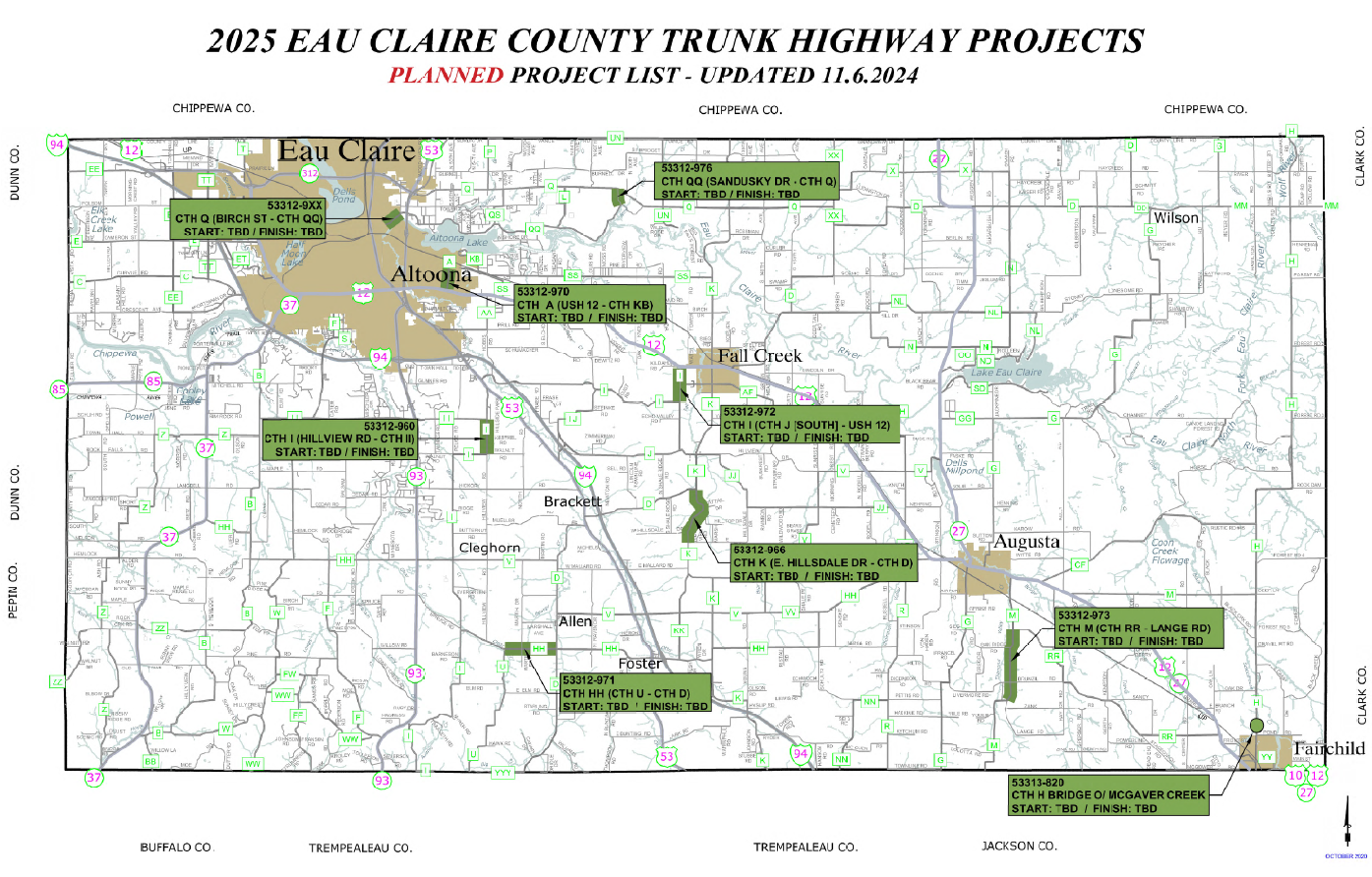 2025 PLANNED HIGHWAY ROAD PROJECTS MAP